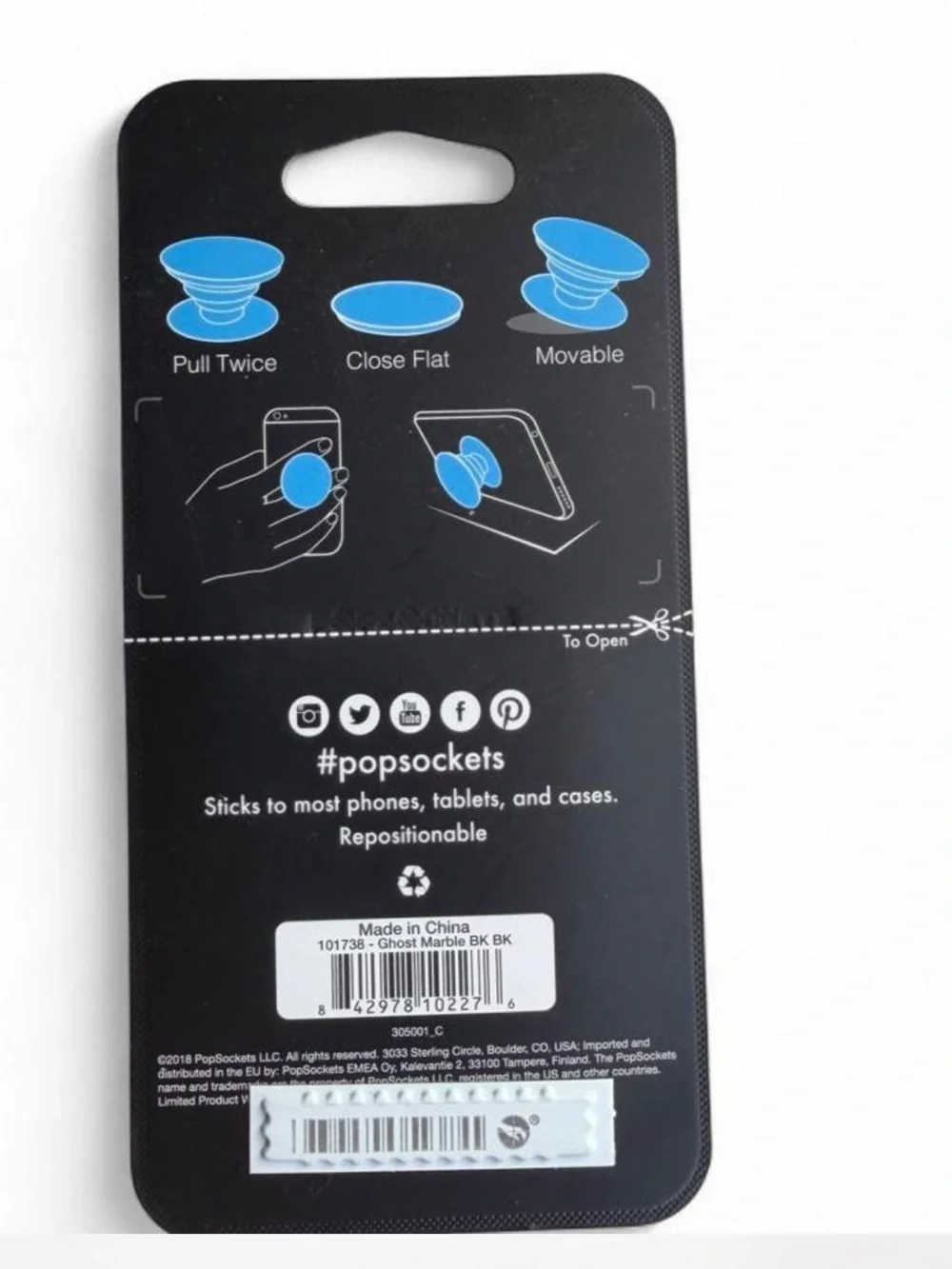 PopSocket Phone Grip & Stand - Marble Swirl Black Gray White